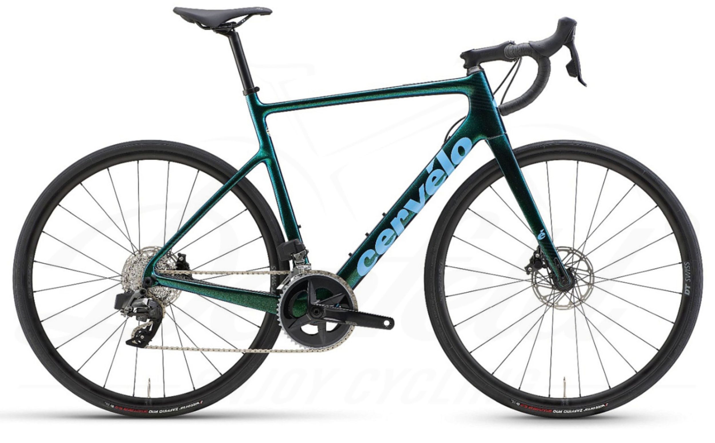 Cervélo Caledonia Rival Etap AXS electronic drivetrain Cervélo Caledonia Rival eTap AXS grün mit blauer Schrift Seitenansicht rechts