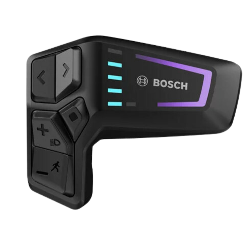 Bosch LED Remote Bedieneinheit mit farbigem Display zur Steuerung des E-Bikes am Lenker.