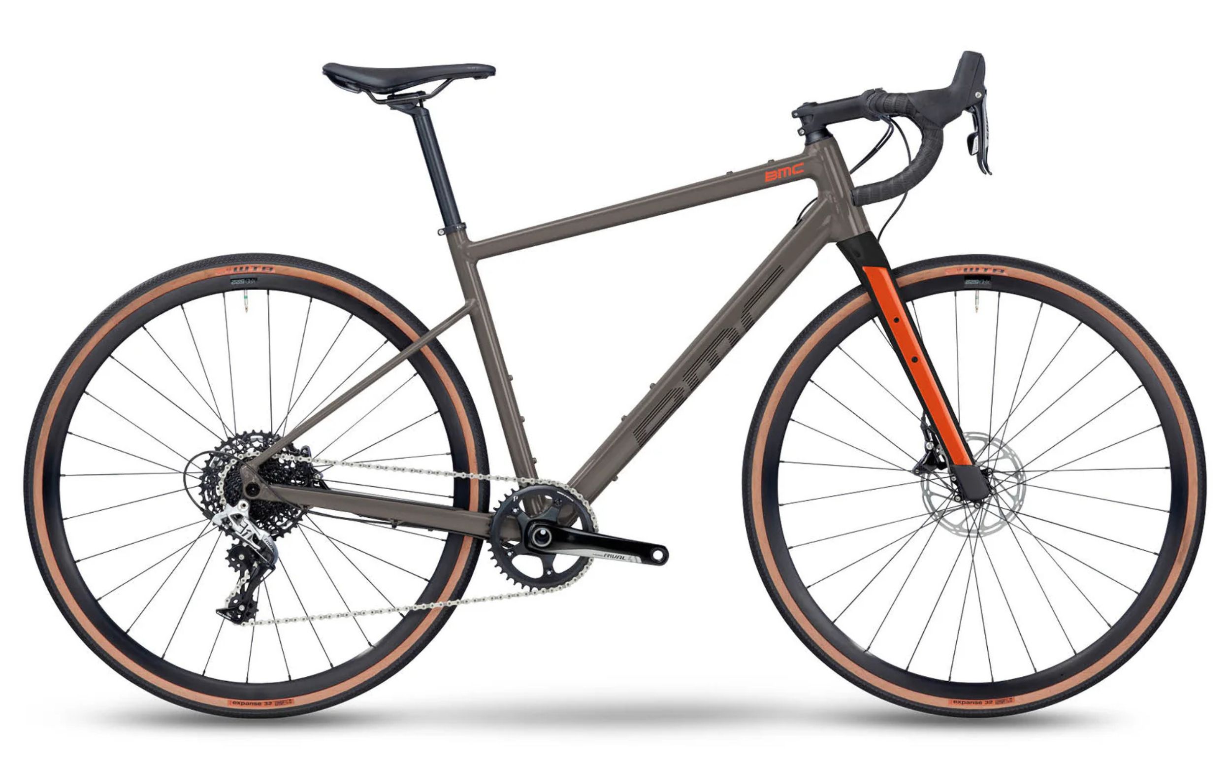 BMC Roadmachine AL X ONE grau mit schwarzer Schrift und roten Highlights Seitenansicht rechts